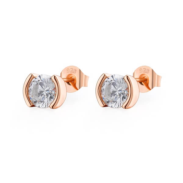 Rose Gold Crystal Stud Earrings in Silver