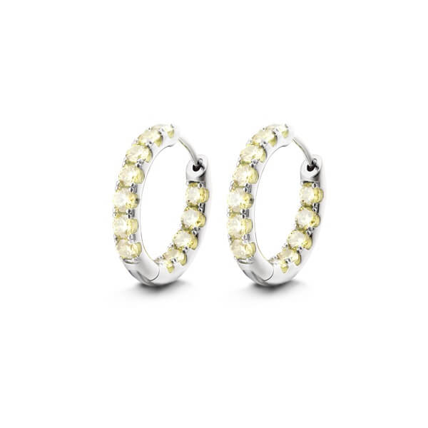 Silver Hoop Earrings with Yellow Crystal