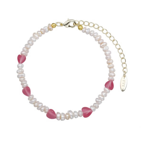 Pearl Strand Bracelet with Pink Opal