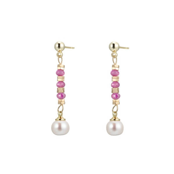 Purple Beads and Pearl Drop Earrings