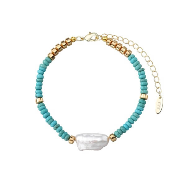 Turquoise Bead Bracelet with a Baroque Pearl