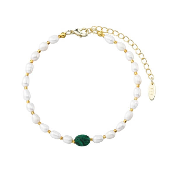 Yellow Gold Pearl and Malachite Bracelet
